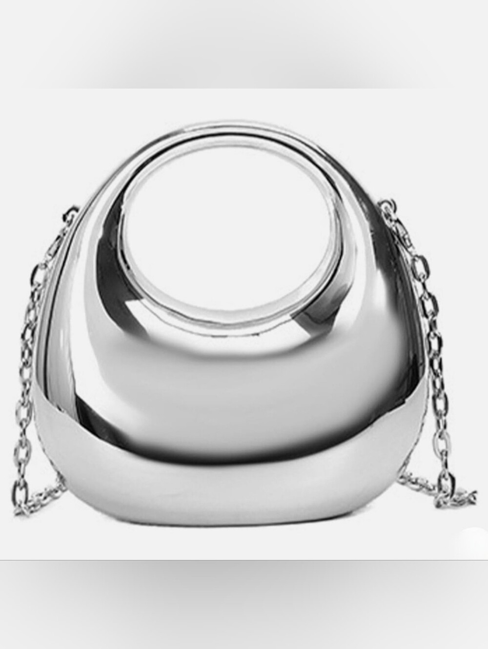 Silver Chrome Moon Shape Mini Bag Metallic Mirror Crossbody Purse New